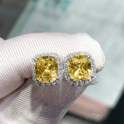 Ne'w Bright White/Yellow/Pink CZ Stud Earrings for Women Fashion Contracted Jewelry High Quality Wedding Engagement Good Vibrations