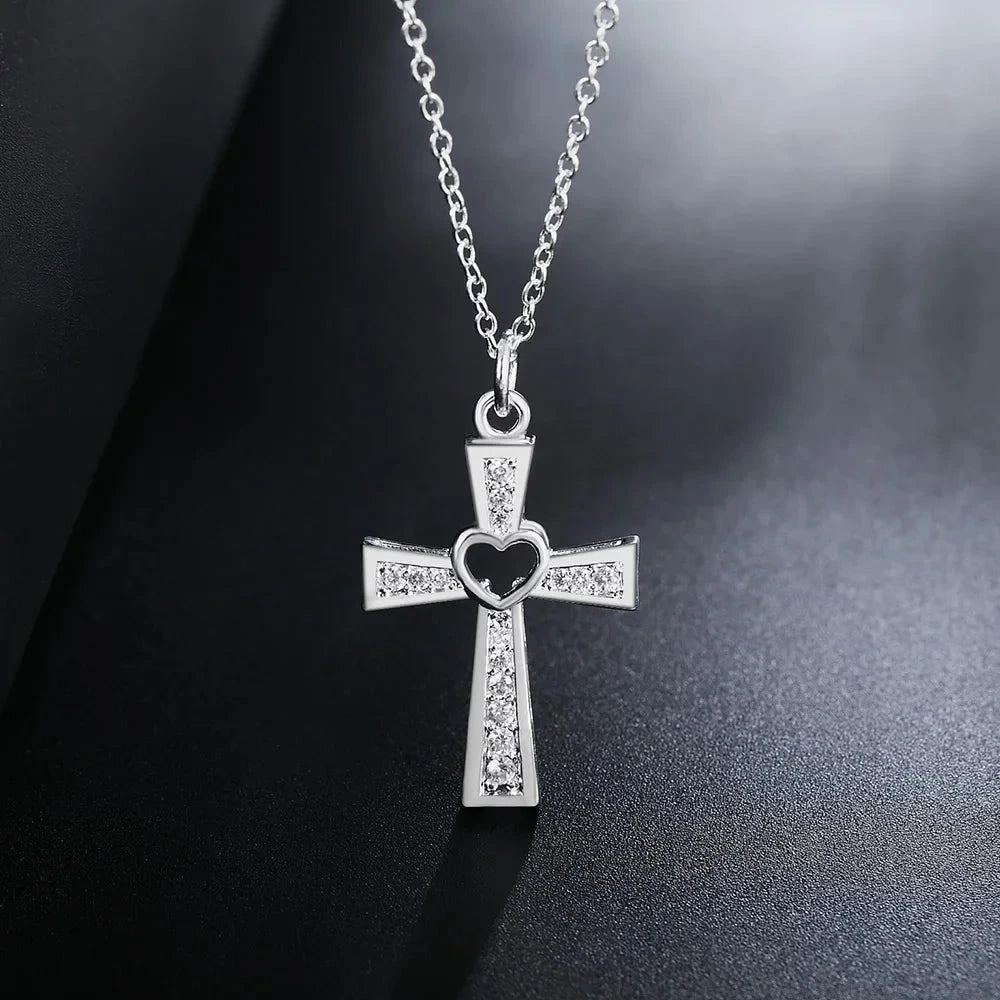 Charms classic 925 Sterling Silver crystal cross pendant Necklace For Women high quality Wedding party Jewelry Holiday gift Good Vibrations