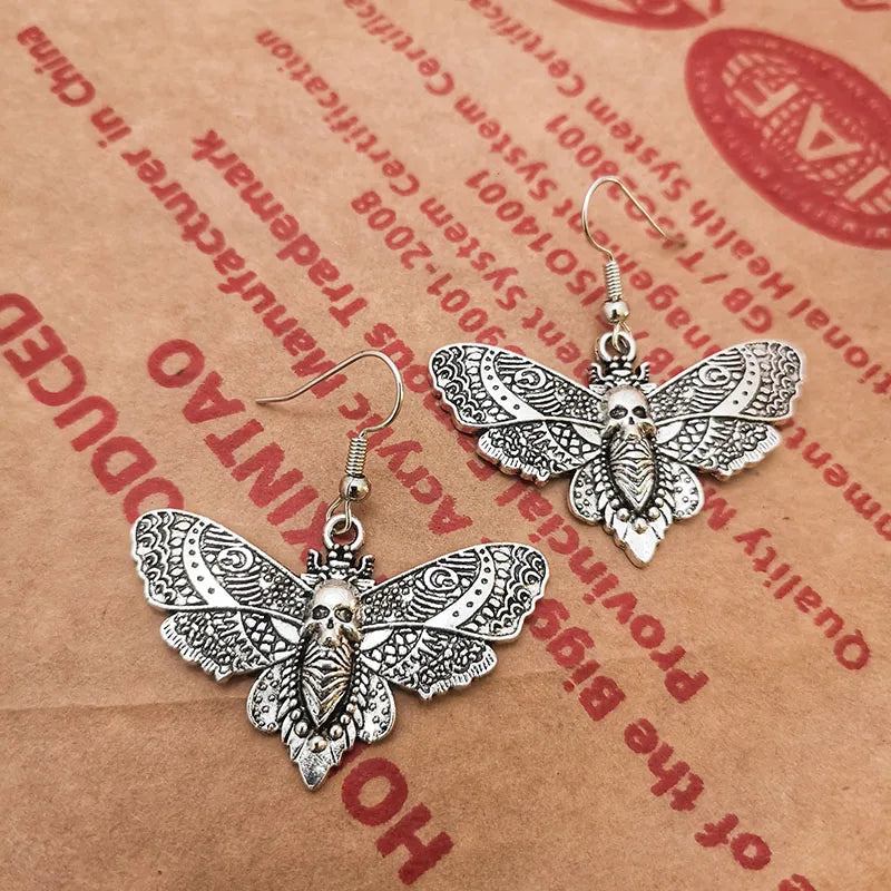 Vintage Fashion Death Moth Dangle Drop Earrings for Women Trendy Halloween Jewelry Christmas Gifts Good Vibrations