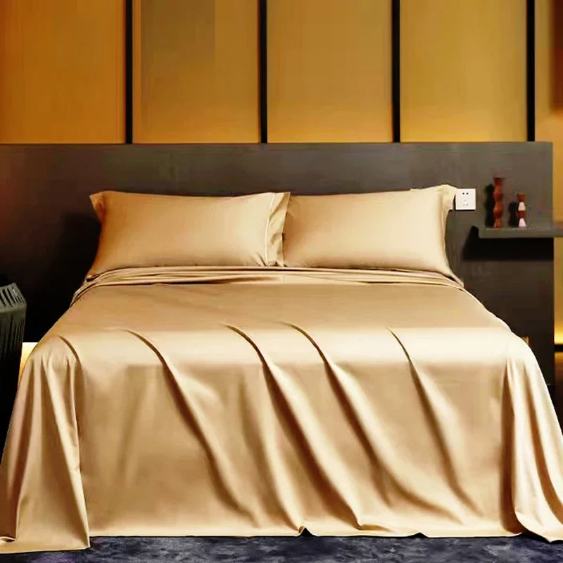 Summer Luxury Satin Silk-like Bed Sheet Set (Flat Sheet + Fitted Sheet + Pillowcase) Solid Color Mattress Cover Twin Full Queen Good Vibrations