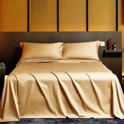 Summer Luxury Satin Silk-like Bed Sheet Set (Flat Sheet + Fitted Sheet + Pillowcase) Solid Color Mattress Cover Twin Full Queen Good Vibrations
