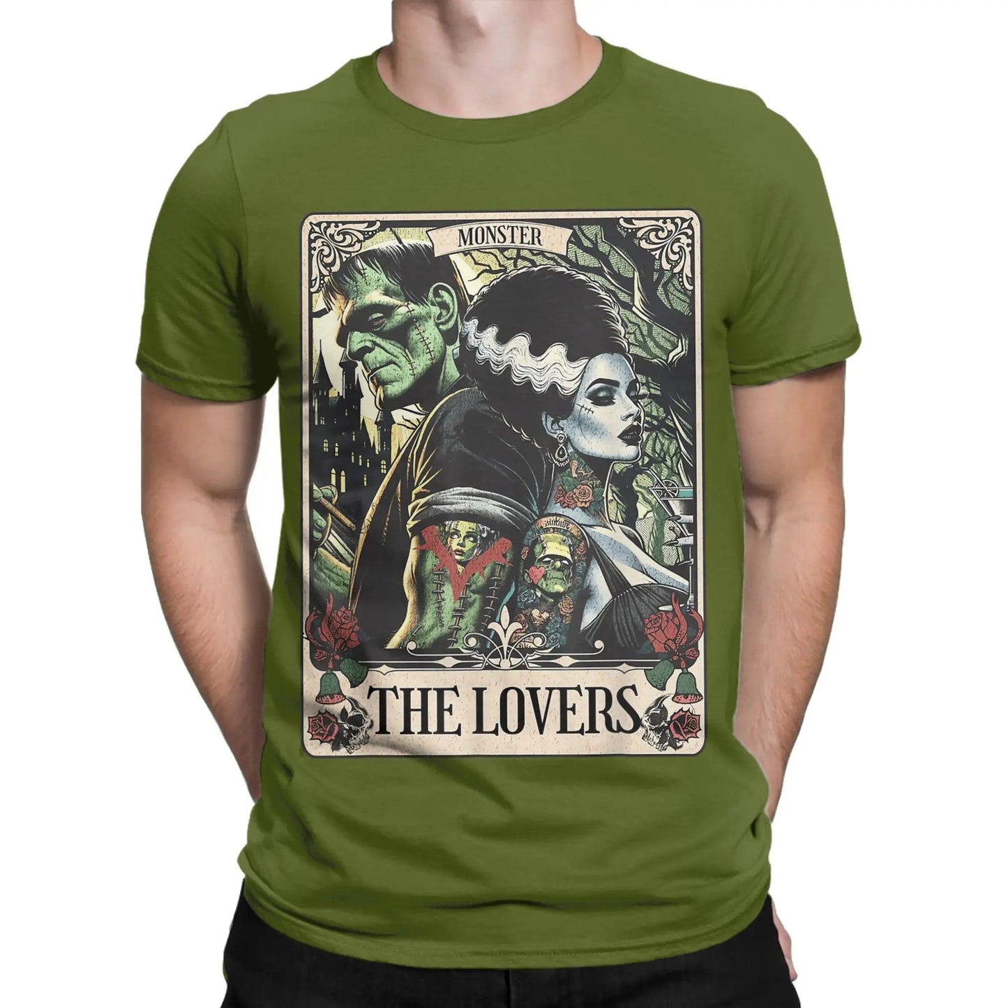 The Monster Frankenstein And Bride Men's T Shirt  Humorous Tees Short Sleeve Crew Neck T-Shirt Pure Cotton Party Clothing Good Vibrations