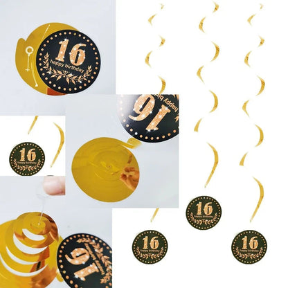 6 Pcs/set Happy Birthday 16 18 21 30 40 50 60 70th Years Old Spiral Swirl Hanging Ornaments Birthday Party Favors Decorations Good Vibrations