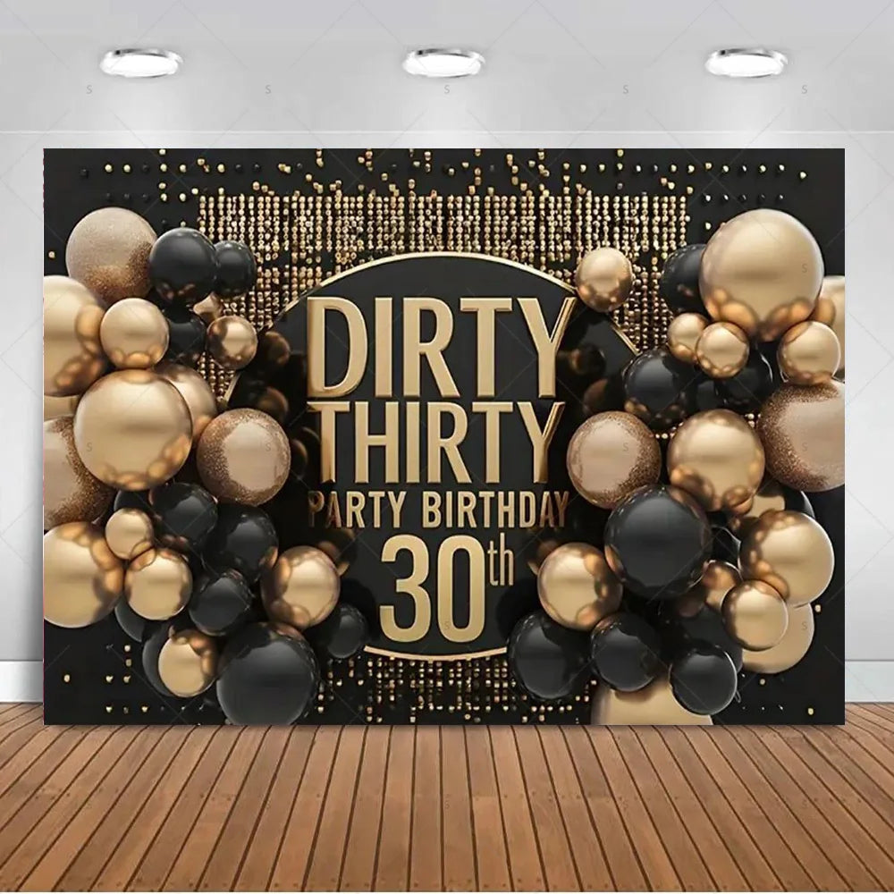 30th Birthday Party Decor Background Pink Black Gold Glitter Woman Man 30 Years Old Photography Backdrop Supplies Adult Gifts Good Vibrations