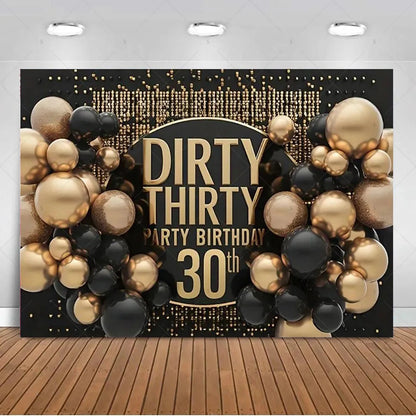 30th Birthday Party Decor Background Pink Black Gold Glitter Woman Man 30 Years Old Photography Backdrop Supplies Adult Gifts Good Vibrations