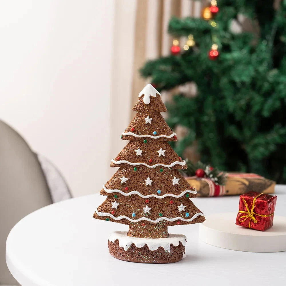 Festive Resin Gingerbread Christmas Tree Figurine, Holiday Tabletop Centerpiece Decor for Home Christmas Atmosphere Good Vibrations