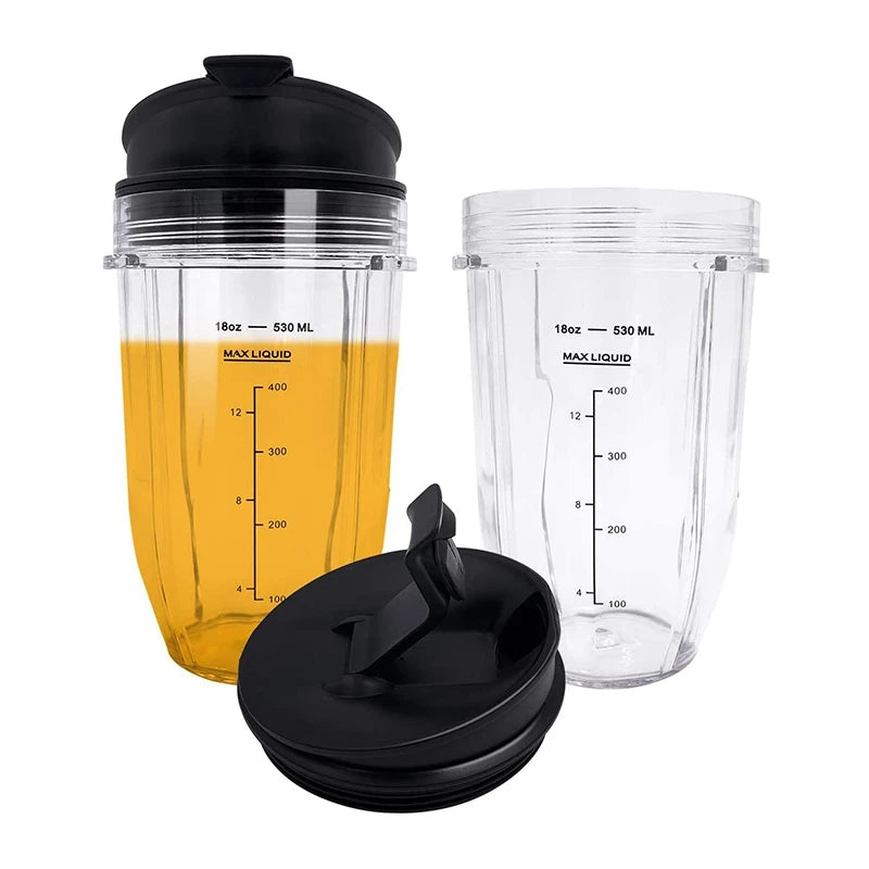 2 Pcs 18Oz Replacement Ninja Blender Cups with Lid for Ninja Auto IQ BL480 BL642 BL450 BL682 BL480, BL490, BL640 BL680 Good Vibrations