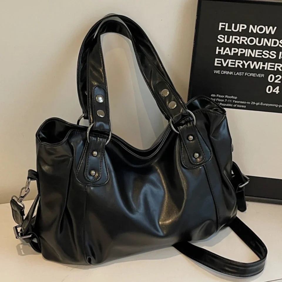 Retro Brand Roomy Shoulder Bag Female Luxury Solid Color Classic Crossbody Bag Large Capacity Style Soft PU Leather Tote Bag Good Vibrations