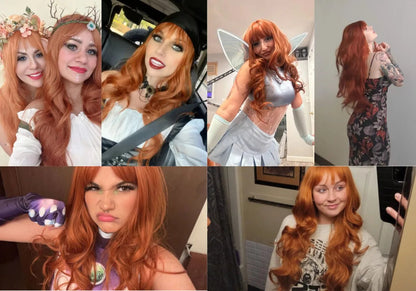 Ginger Orange Synthetic Wigs for Black Women Long Wavy Wigs with Bangs Cosplay Colored Hair Heat Resistant Body Wave Party Wig Good Vibrations