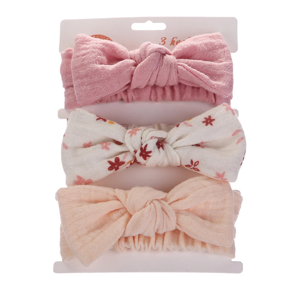 3Pcs/Set Solid Muslin Cotton Linen Baby Headband Elastic Rabbit Ear Hair Band Infant Girl Turban Headwraps Stretch Accessories Good Vibrations