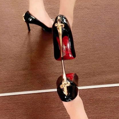 High heels women 2026 new European and American style fine heel pointed toe shoes shallow patent leather single shoes Good Vibrations