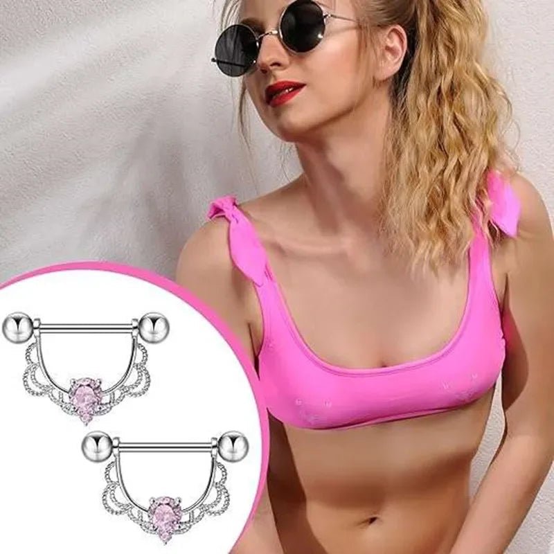 Pink Heart Nipple Piercing Barbell Set Shiny Crystal Nipple Rings Bulk For Women Flower Nippel Jewelry Pack Piercing Teton Lots Good Vibrations Adult Super Store