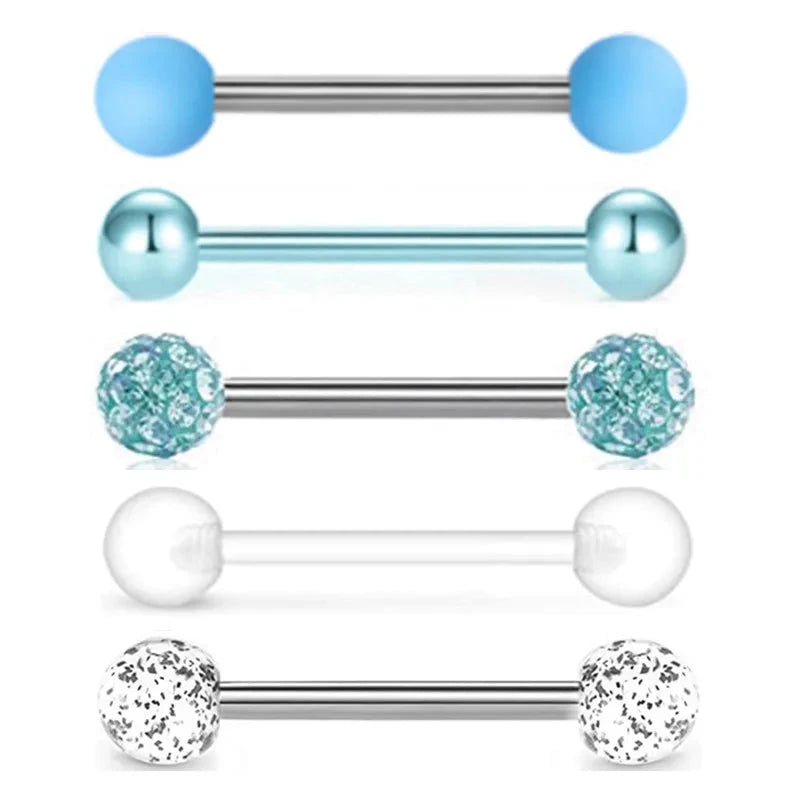 5PCS Acrylic Tongue Piercing Barbell Set Stainless Steel Glitter Tongue Rings Lot 14G Nipple Piercing Bar Bulk Piercing Langue Good Vibrations Adult Super Store
