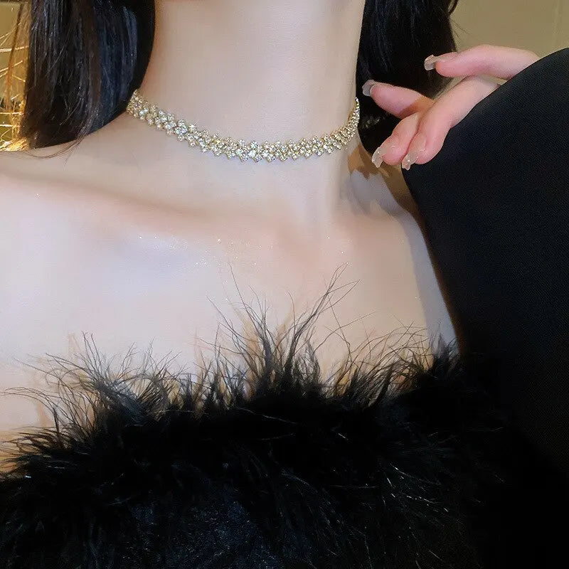 Luxury Shiny Full Rhinestone Choker Necklace for Women Personalized Geometric Crystal Necklaces Wedding Jewelry Party Gifts Good Vibrations Adult Super Store