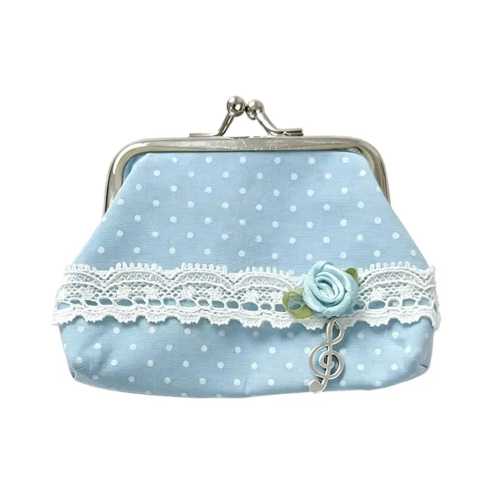 Cute Y2k Coin Purses Lady Small Wallet Wave Dot Handmade Lace Showa Rose Vintage Bag Hanging Pendant Earphone Bag Wallet Good Vibrations