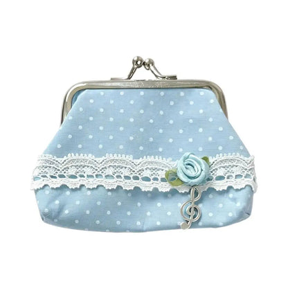 Cute Y2k Coin Purses Lady Small Wallet Wave Dot Handmade Lace Showa Rose Vintage Bag Hanging Pendant Earphone Bag Wallet Good Vibrations