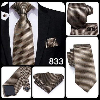 Hi-Tie Champagne Gold Striped Paisley Solid Men Silk Wedding Tie Fashion Design Necktie For Men Hanky Cufflink Business Party Good Vibrations