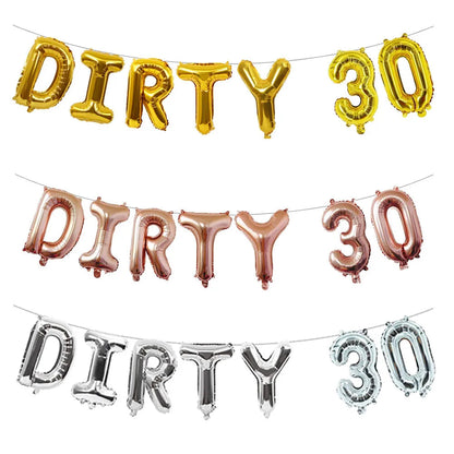 7pcs/set Rose Gold DIRTY 30 Thirty 30th Birthday Party Decoration Sweet Girls Happy Birthday Balloon Event Party Supplies Globos Good Vibrations