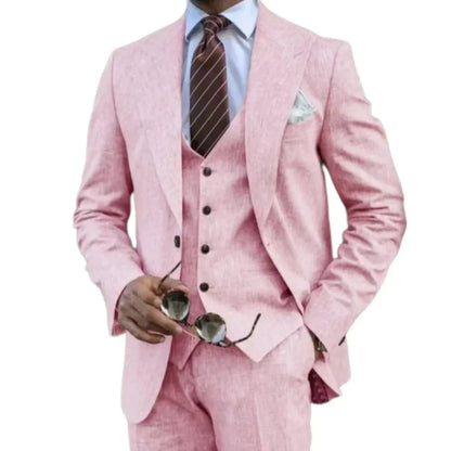 Elegant Man Suit Tailored 3-piece Suit Linen Suit High-quality Wedding Art One Breasted Gun Lapels  Suit for Men Summer Beach Good Vibrations