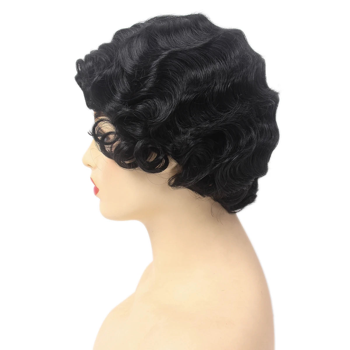 REEWES Short Curly Finger Wave Wigs With Oblique Bangs 1920s Retro Wavy Cosplay Costume Wig Classy Vintage Wavy Style For Women Good Vibrations