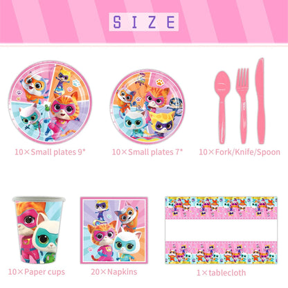 Cartoon Superkitties Birthday Party Decorations Balloons Disposable Tableware Set Paper Plates Banner for Baby Shower Kids Gifts Good Vibrations