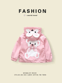 Cute Teddy Bear - Designed Hooded Outerwear for 3 - 10 - Year - Old Girls in Spring - Autumn Good Vibrations