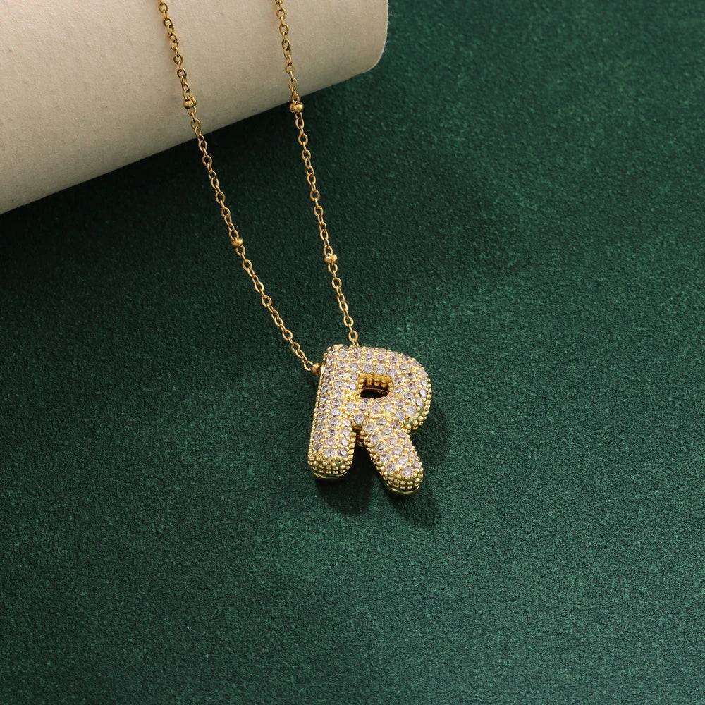 New Luxury Zircon Crystal 26 English Letters Stainless Steel Necklaces For Women Trendy Female Choker Chain Jewelry Wholesale Good Vibrations