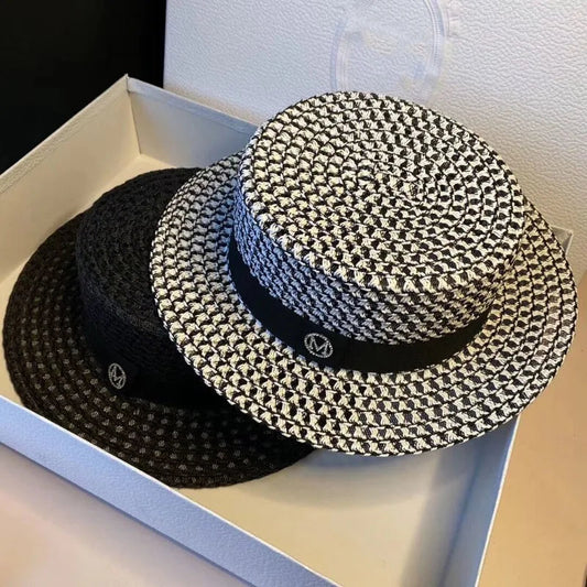 Women's Spring and Summer Top Hats Seaside Sunscreens Beach Sunhats Korean Vacation Casual Flat Hats Good Vibrations