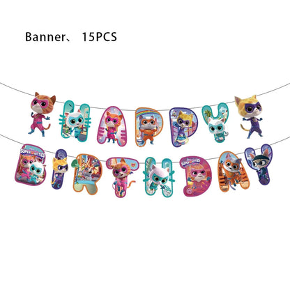 Superkitties Happy Birthday Party Decor Paw Meow Cat Super Kitties Tableware Tablecloth Plate Cup Gift Set Kid Party Supplie Toy Good Vibrations