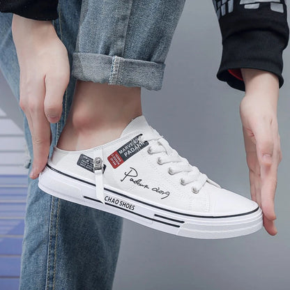 Men Half Slippers Fashion Low-top Canvas Shoes Men Outdoor Casual Walking Shoes Comfortable Breathable Men Vulcanized Shoes New Good Vibrations