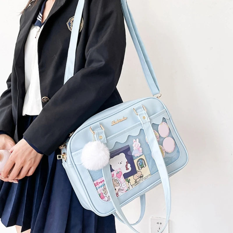 Japanese  Shoulder Bag For Women PU Leather Itabag Transparent Bag JK Tote Bag Handbags Preppy Bag ita bag Crossbody Bag Good Vibrations