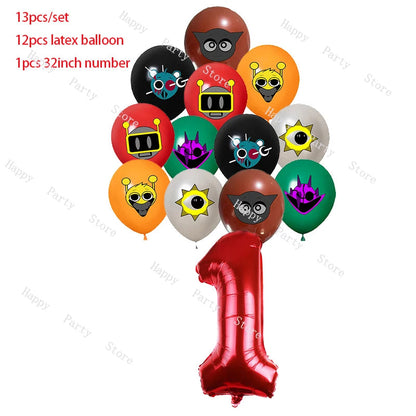 Incredibox Sprunki Birthday Party Decoration Sprunki Balloon Backdrop Cake Topper Split Sales Sprunki Birthday Party Supplies Good Vibrations