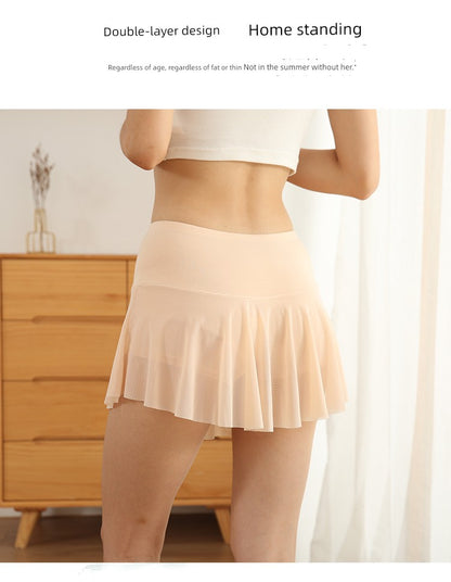 Yoga Safety Pantskirt Underwear Sexy Anti-Emptied Home Base Thigh-Length Hot Mesh Skirt Seamless Non-Curling