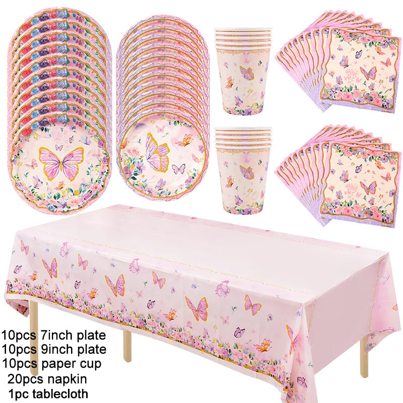 Butterfly Disposable Tableware Set Paper Plate Cup Napkins Pink Butterfly Birthday Party Decoration Baby Shower Wedding Supplies Good Vibrations