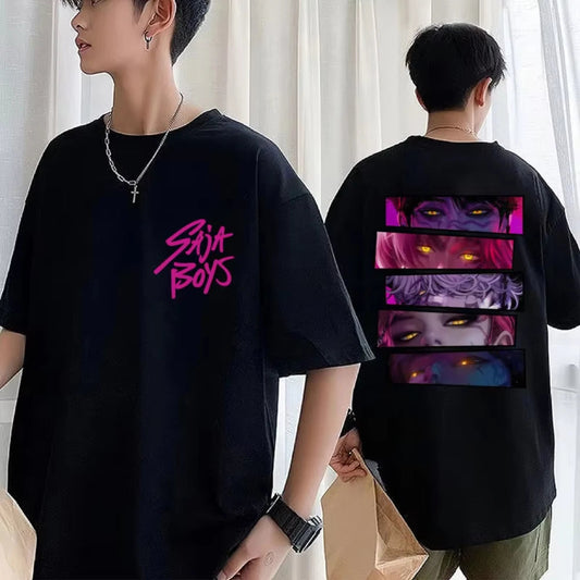 Kpop Anime Demon Hunter Saja Boys Oversized Cotton Casual T-Shirt Good Vibrations