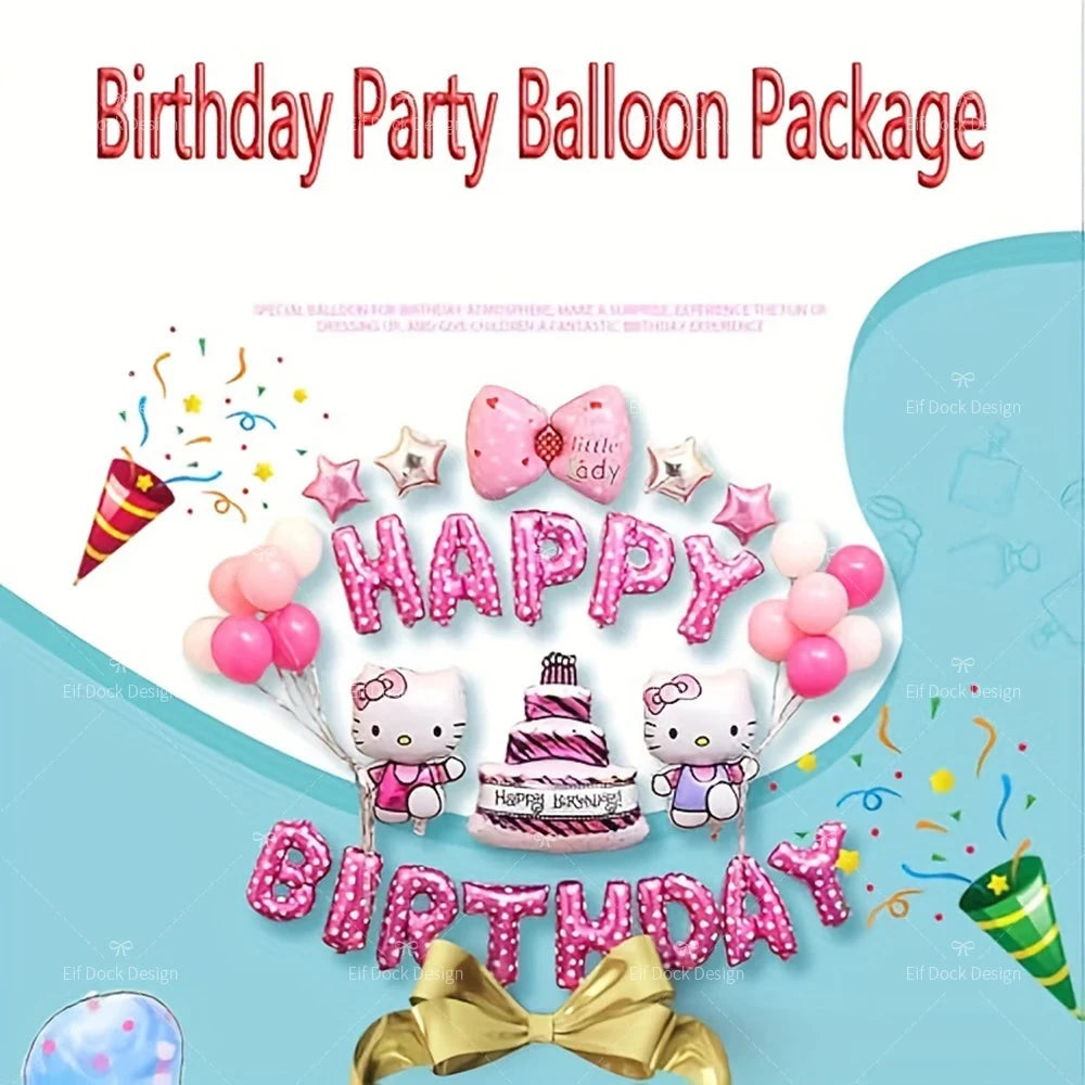 Sanrio Party Balloon Decoration Cute Hello Kitty Birthday Kids Theme Scene Layout Hello Kitty Room Decor Kawaii Gift for Girl Good Vibrations