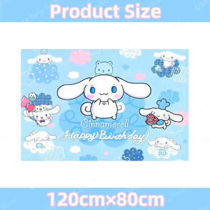 Cinnamoroll Birthday Decorations Include Banner Balloon Balloon Backdrop Cake Cupcake Toppers Tablecloth for Kids Party Supplies Good Vibrations
