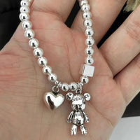 925 Sterling Silver Bracelets for Women String of Beads Accessories Trend Vintage Simple Cute Bear Pendant Party Jewelry Good Vibrations