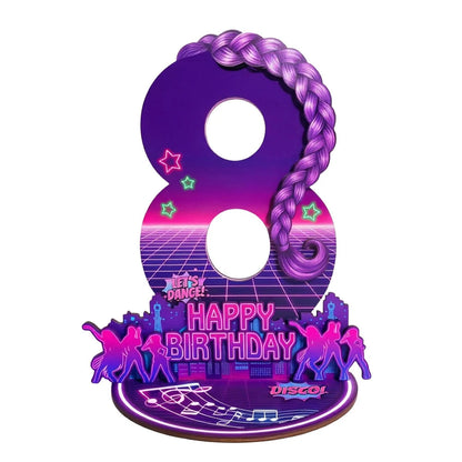 purple disco Music Dance Party Supplies，purple Birthday Centerpiece for Party Decor Wooden Table Photo Prop Number Sign Good Vibrations