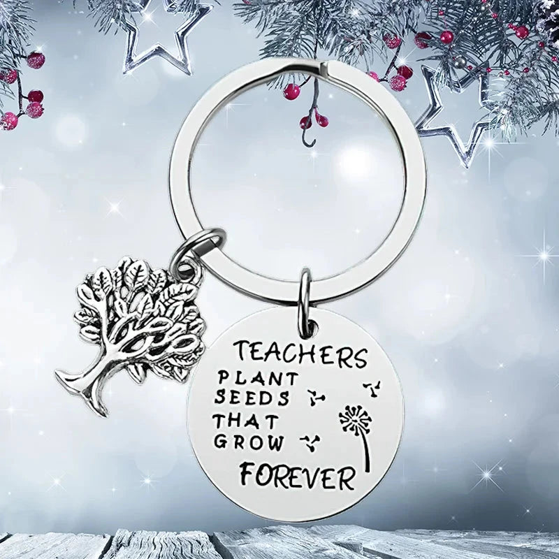 New Teacher Appreciation Gift Keychain Pendant  Graduation Key Chains Keyrings Gift Teachers Plant Seeds That Grow Forever Good Vibrations