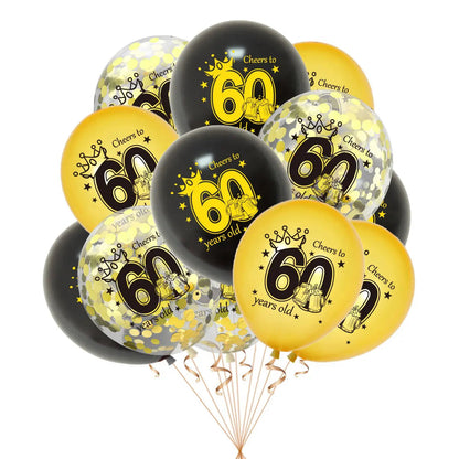 12pcs Happy Birthday Party Balloons 30th 40th 50th 60th Birthday Party Black Gold Latex Balloons Adult Birthday Party Decoration Good Vibrations