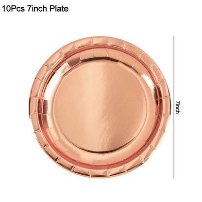 Rose Gold Party Disposable Tableware Set Paper Plate Cup Kids Adult Birthday Wedding Bachelorette Party Decoration Baby Shower Good Vibrations