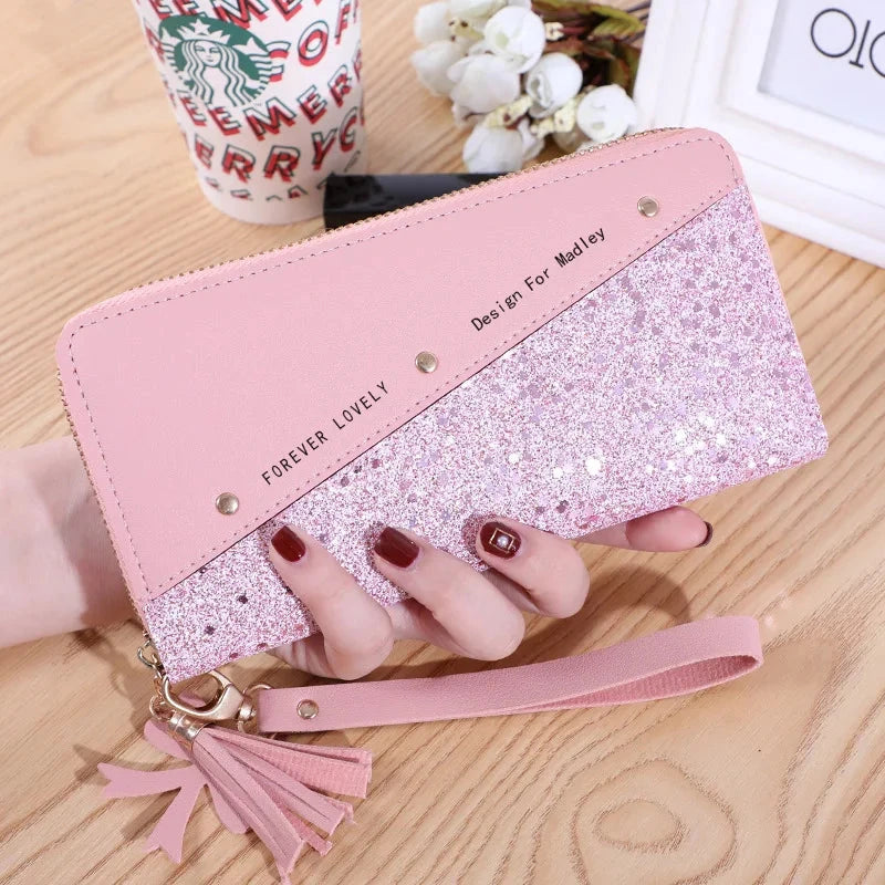 Fashion Women's Pu Leather Long Wallets Sequins Patchwork Glitter Wallet Coin Purse Female Wallets Girls Gifts Wholesale Good Vibrations