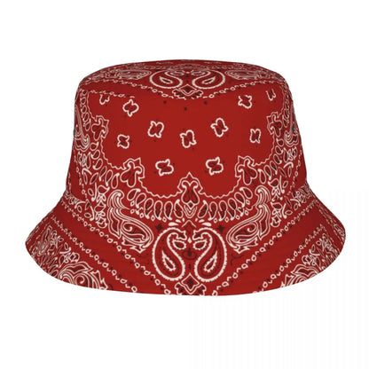 Black Paisley Pattern Bandana Print Bucket Hats Women Men Unisex Trendy Summer Fisherman's Hat Good Vibrations