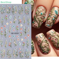 ★★★Colorful 5D Flower Embossed Nail Stickers Fresh Floral Designs Five-Petal Flower Self-Adhesive DIY Nail Art Decals Good Vibrations