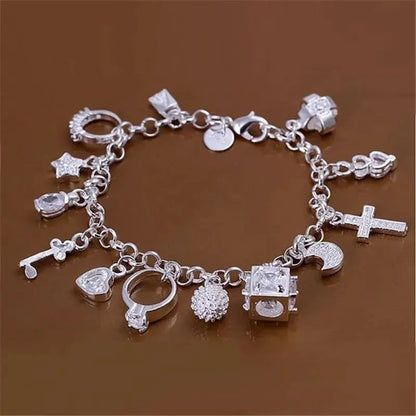 Bracelet European and American Silver Fashion Thirteen Pendant Bracelet Women's Multi-Element Jewelry Simple Style Bracelet Whol Good Vibrations