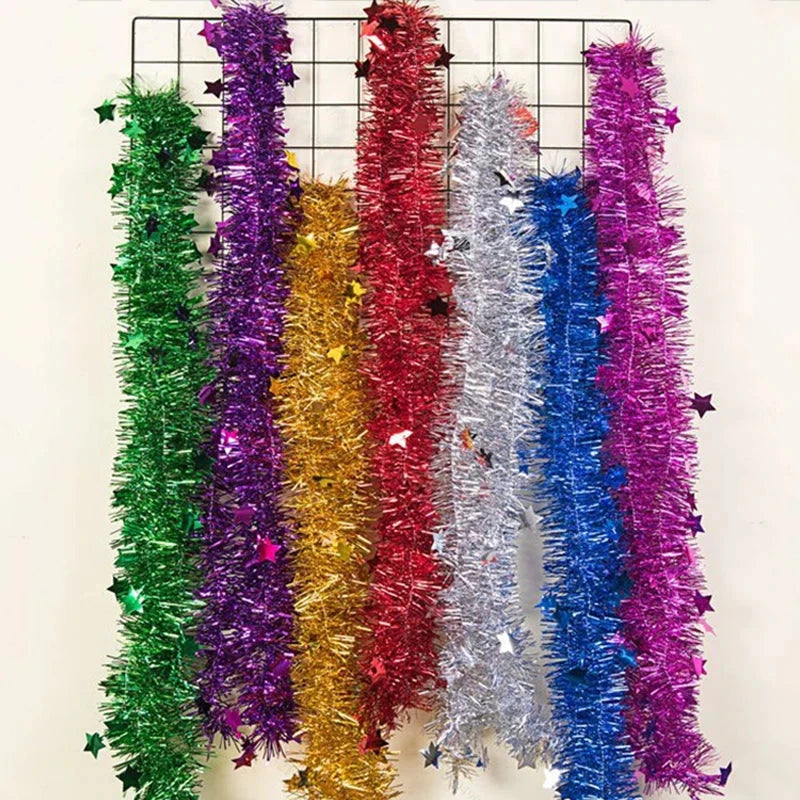 Christmas Tinsel Ribbon Garlands Christmas Trees Hanging Plastic Colorful Star Decorations Home Weddings New Year Birthday Party Good Vibrations