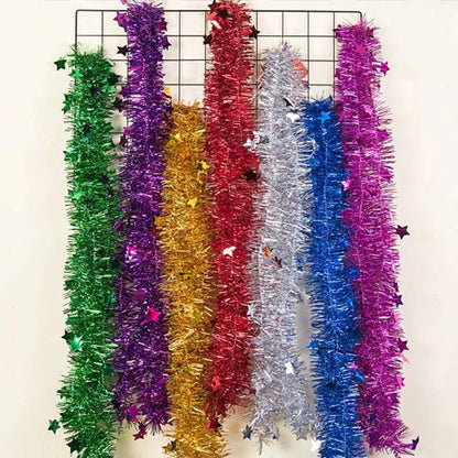 Christmas Tinsel Ribbon Garlands Christmas Trees Hanging Plastic Colorful Star Decorations Home Weddings New Year Birthday Party Good Vibrations