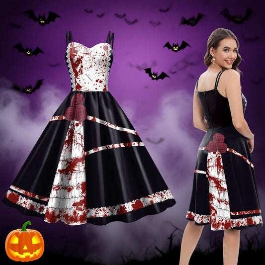 Halloween Holidays Party Rockabilly Dress DRESSES Big Swing Robe Vintage Ladies Gothic Rose print 3D autumn Festival Costumes Good Vibrations