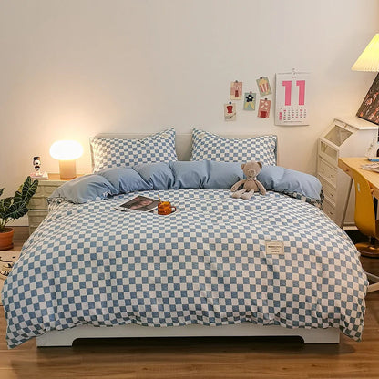 Checkerboard Bedding Comforter Set with Pillowcase bed sheet Single Full Size Bed Linen Duvet Cover Set Queen/King Double Single Good Vibrations